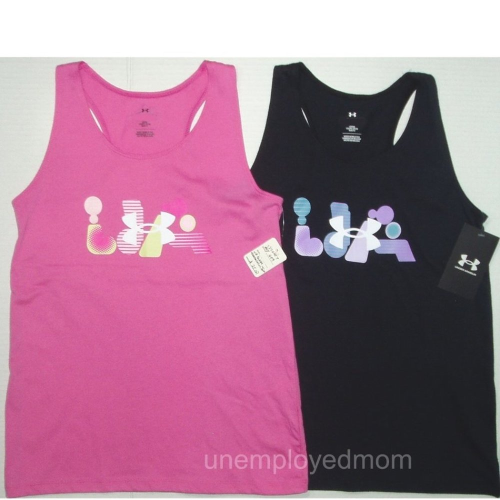 Under Armour Tank Graphic Top Youth Girl Tee Shirt Sport Athletic Active Wear LG